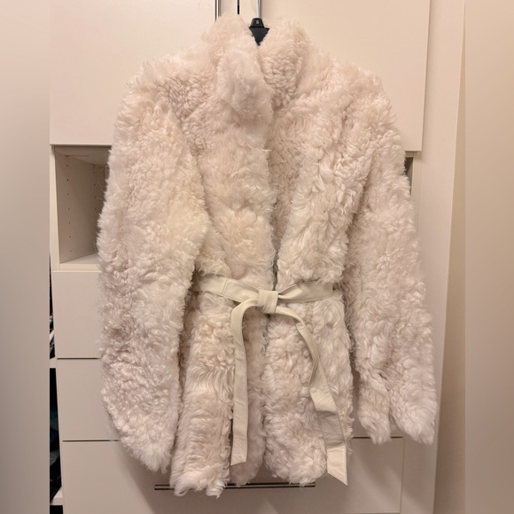 NWT REVERSIBLE LAMB FUR & SHEARLING JACKET, Ivory, size M. Relaxed/oversize fit - Picture 9 of 17